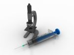 3d Rendering Virus Testing Microscope With  Syringe Stock Photo