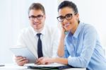 Business People Working In The Office With Digital Tablet Stock Photo