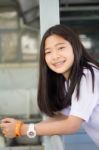 Portrait Of Thai Student Teen Beautiful Girl Happy And Relax Stock Photo