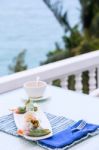 Vietnamese Spring Rolls With Vegetables And Coriander On A Plate Stock Photo