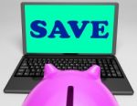 Save Laptop Means Online Savings And Promos Stock Photo