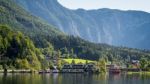 View Of Hallstatt From Hallstatt Lake Stock Photo