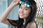 Portrait Of Thai Teen Glasses Beautiful Girl Relax And Smile Stock Photo