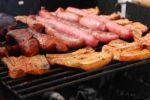 Tasty Meal With Fresh Meat On Grill Stock Photo