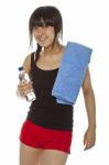 Asian Lady Holding Water Bottle Stock Photo