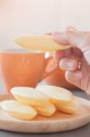 Woman's Hand Holding Traditional Thai Cookies Stock Photo