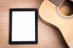 Acoustic Guitar With Digital Tablet Stock Photo