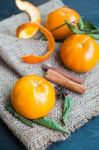 Fresh Orange And Leaf On Hemp Sack Stock Photo