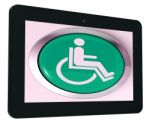 Disabled Tablet Shows Wheelchair Access Or Handicapped Stock Photo