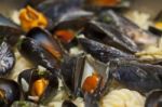 Seafood Fusilli Pasta Stock Photo