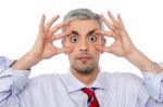 Businessman With Eyes Wide Open Stock Photo