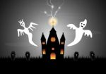 Halloween Castle Coffin Ghost Thunderbolt  Stock Photo