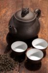 Chinese Green Tea Pot And Cups Stock Photo