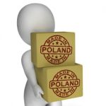 Made In Poland Stamp On Boxes Shows Polish Products Stock Photo