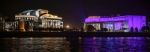 National Theatre And Ludwig Museum Illuminated At Night In Budap Stock Photo