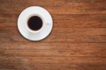 Close Up White Coffee Cup On Wooden Table Stock Photo