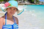 Girl On The Beach At Thailand Stock Photo