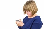 Young Dutch Girl Operating Mobile Phone Stock Photo