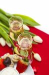 Valentine's Day Sweets And Champagne Setup Stock Photo