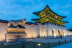 Gyeongbokgung Palace At Night In Seoul, South Korea Stock Photo