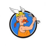 Viking Repairman Spanner Circle Cartoon Stock Photo