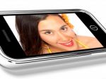 Smiling Girl On Mobile Screen Stock Photo