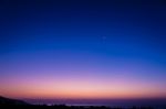 Early Morning Dawn Twilight With Moon And Star Stock Photo