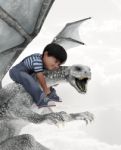 Boy Riding The Dragon,3d Illustration Stock Photo