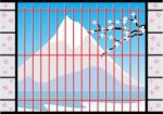 Window Of Japan House With Fuji Mountain View,  Illustrati Stock Photo