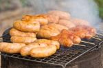 Sausage Grilling Stock Photo