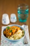 Pumpkin Curry With Chick-peas And Rice Indian Cuisine Stock Photo