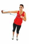 Girl Exercising With Elastic Fitness Band Stock Photo