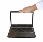 Laptop Pc On Women Hand Stock Photo