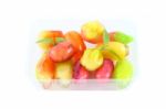 Deletable Imitation Fruits Dessert On Plastic Package Stock Photo