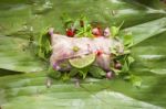 Nham Sour Pork In Banana Leaves Thai Food Stock Photo