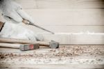 Carpenter Working With Old Plane Stock Photo