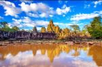 Ancient Stone Faces Of Bayon Temple, Angkor Wat, Siam Reap, Cambodia Stock Photo