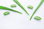 Aloe Vera Leaves With Aloe Vera Gel  Isolated On White Backgrou Stock Photo