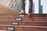 Man Was Walking Up Stairs Stock Photo