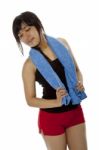 Fitness Asian Lady With Towel Stock Photo