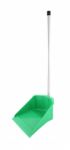 Front Side Green Plastic Dustpan On White Background Stock Photo