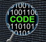 Data Code Represents Monitor Digital And Protected Stock Photo