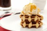 Ice Cream And Waffle Dessert Stock Photo