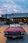 Old Vintage Brown Car At Night Market, Srinakarin Road Stock Photo