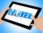 World Hotel Tablet Indicates Place To Stay 3d Illustration Stock Photo