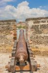 Cannon On The Fortified Walls Of Cartagena De Indias In Colombia Stock Photo