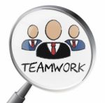 Teamwork Magnifier Indicates Search Magnification And Teams Stock Photo