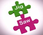 Jigsaw Shows Puzzle Game And Connecting Pieces Stock Photo