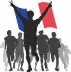 Winner With The France Flag At The Finish Stock Photo