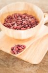 Raw Red Kidney Bean In Wooden Bowl Stock Photo